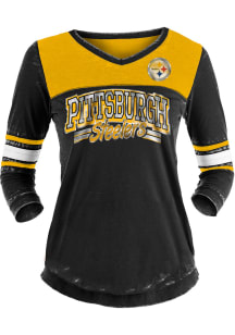 Pittsburgh Steelers Womens Black Washes LS Tee