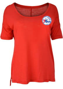 Philadelphia 76ers Womens Red Slub Short Sleeve Scoop