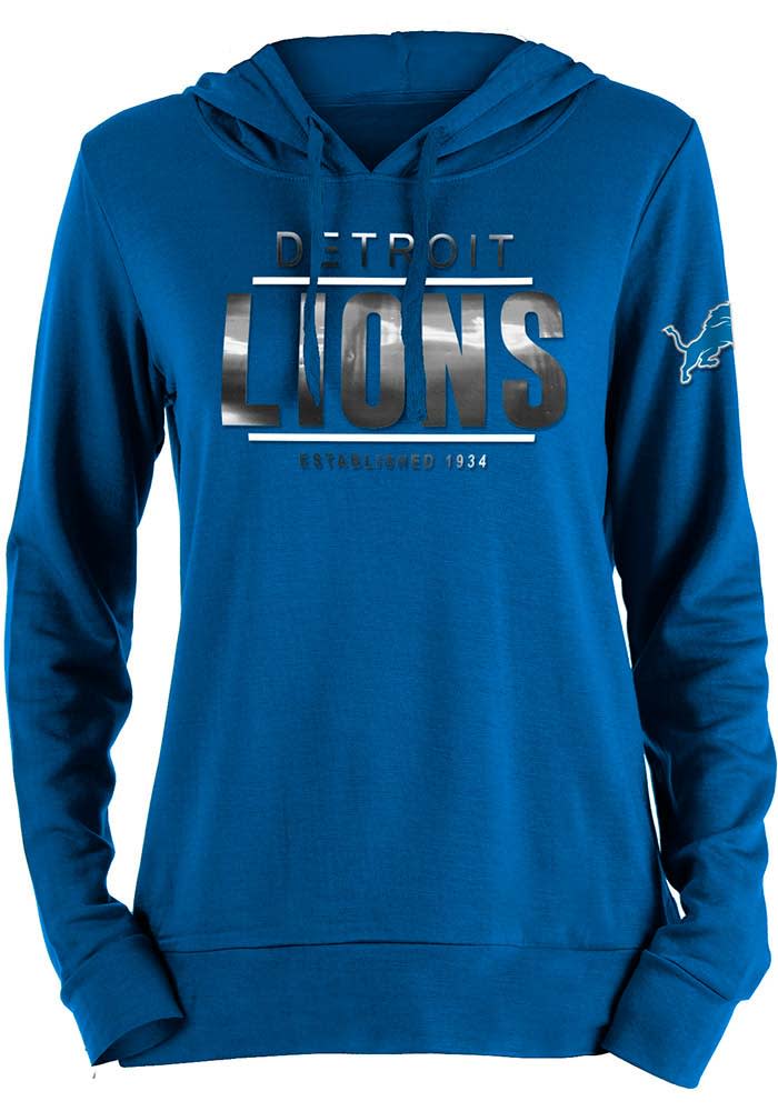 New Era Women's Detroit Lions Blue Raw Edge Cropped Hoodie