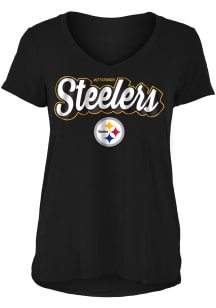 Pittsburgh Steelers Womens Black Athletic Short Sleeve T-Shirt