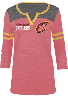 Cleveland Cavaliers Womens Red TriBlend Split Neck LS Tee
