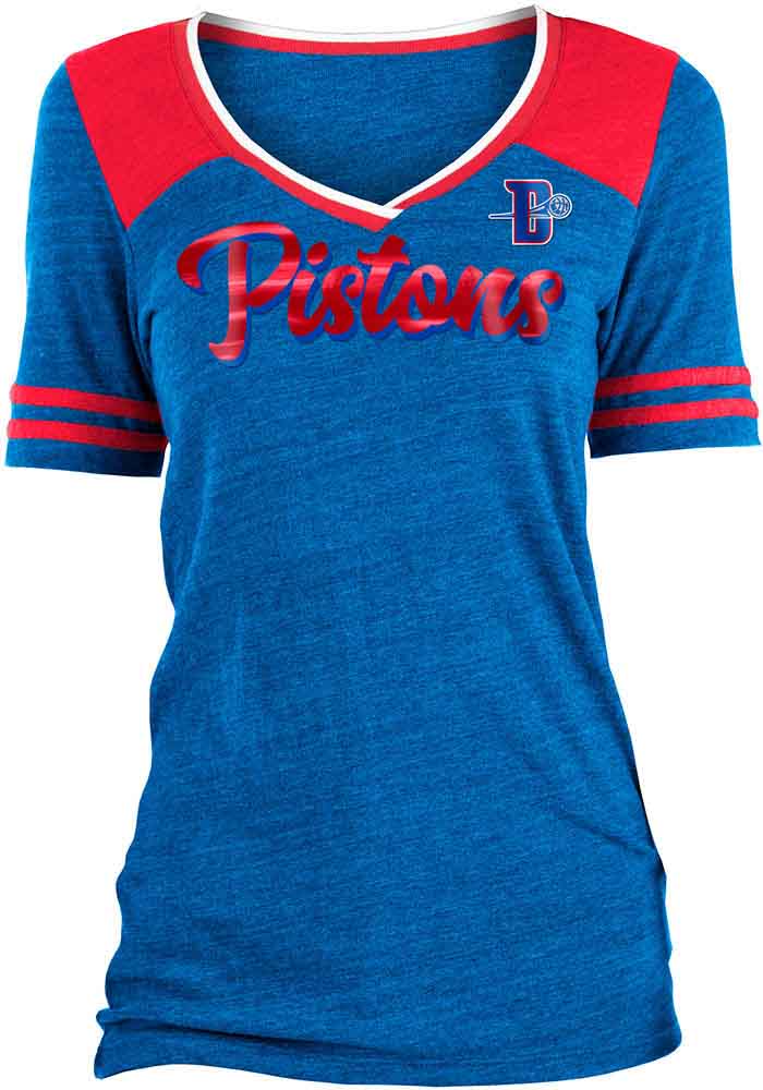 Detroit Pistons Womens Blue Training Camp V Neck Short Sleeve T-Shirt