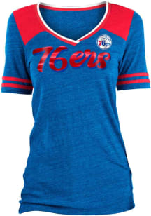 New Era Philadelphia 76ers Womens Blue Training Camp V Neck Short Sleeve T-Shirt