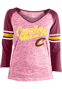 New Era Cleveland Cavaliers Womens Red Athletic Space Dye 3/4 V Neck LS Tee