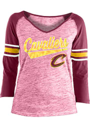 Cleveland Cavaliers Womens Red Athletic Space Dye 3/4 V Neck LS Tee
