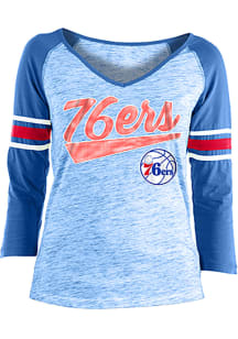 New Era Philadelphia 76ers Womens Blue Athletic Space Dye 3/4 V Neck LS Tee