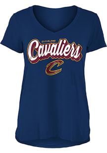 New Era Cleveland Cavaliers Womens Navy Blue Athletic Glitter V Neck Short Sleeve T-Shirt