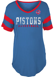 New Era Detroit Pistons Womens Blue Athletic Sleeve Stripe V Neck Short Sleeve T-Shirt