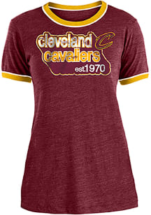 New Era Cleveland Cavaliers Womens Burgundy Triblend Ringer Crew Neck Short Sleeve T-Shirt