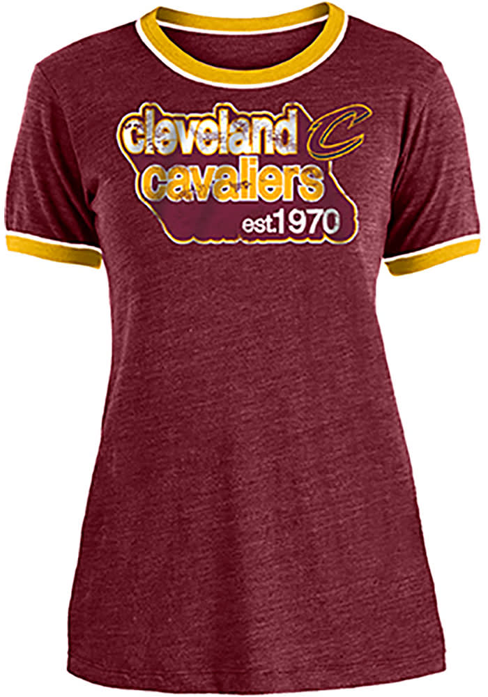 Cleveland Cavaliers Womens Burgundy Triblend Ringer Crew Neck Short Sleeve T-Shirt