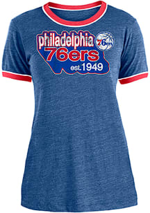 New Era Philadelphia 76ers Womens Blue Triblend Ringer Crew Neck Short Sleeve T-Shirt
