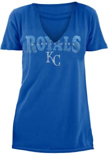 Kansas City Royals Womens Blue Athletic Raw Edge Short Sleeve T-Shirt