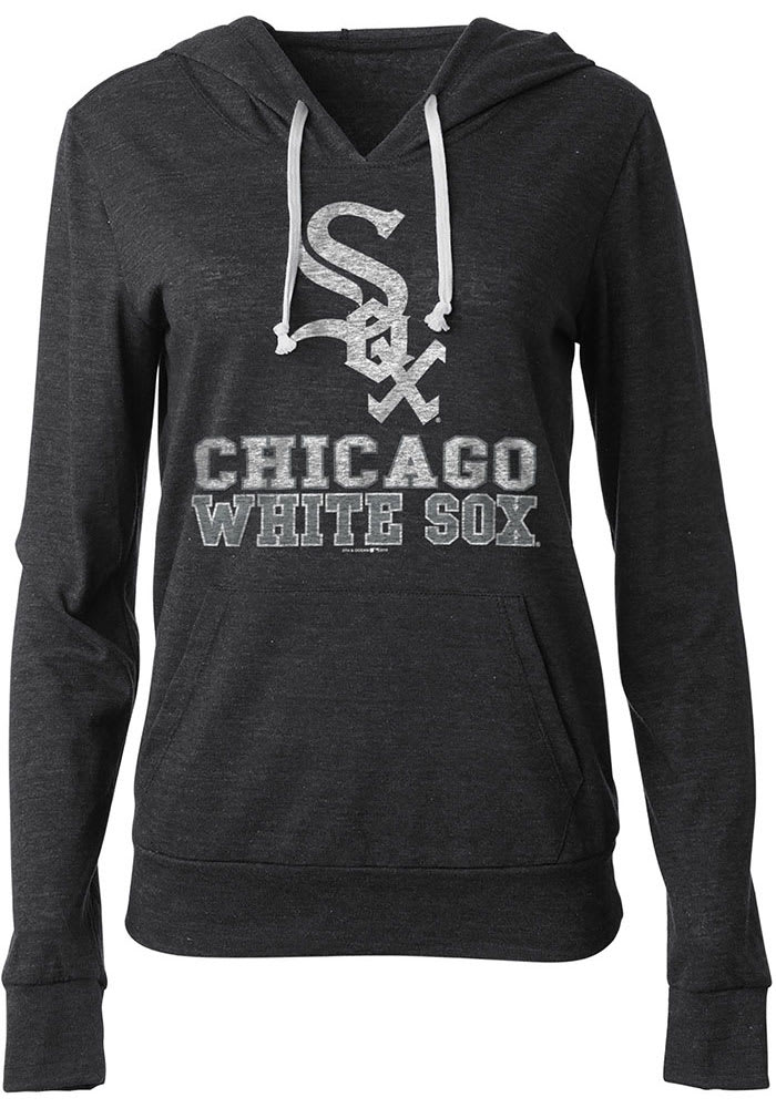 Chicago White Sox Womens Black Tri-Blend Draw String Hooded Sweatshirt
