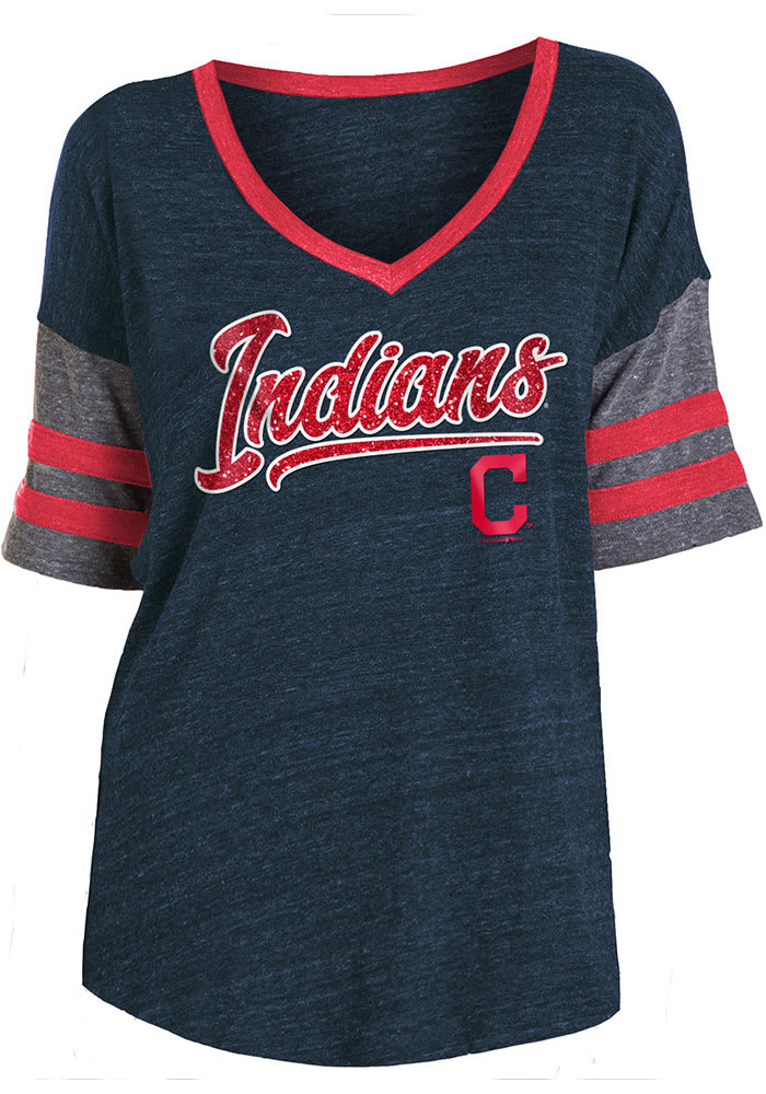 Women's Cleveland Indians New Era Navy Slub Jersey Scoop Neck Side Tie T- Shirt