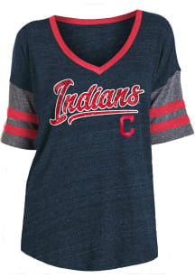 Cleveland Indians Womens Navy Blue Tri-Blend Contrast Short Sleeve T-Shirt