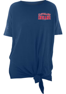 Cleveland Indians Womens Navy Blue Slub Side Tie Short Sleeve T-Shirt