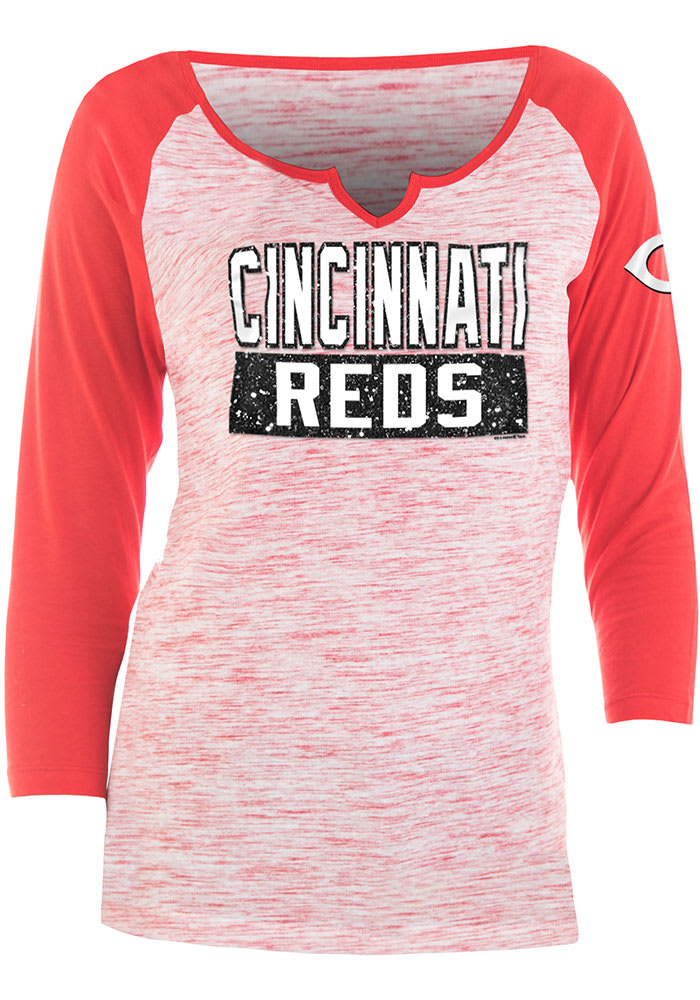 Cincinnati Reds Womens Red Novelty Space Dye Raglan LS Tee