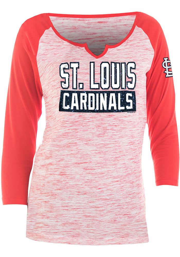 St Louis Cardinals Womens Red Novelty Space Dye Raglan LS Tee