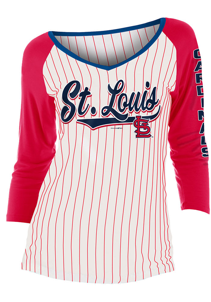 St Louis Cardinals Womens White Opening Night Pinstripe Raglan LS Tee