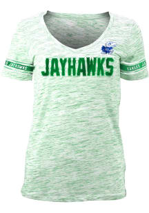 New Era Kansas Jayhawks Womens Kelly Green St. Patricks Day Space Dye V-Neck Short Sleeve T-Shir..
