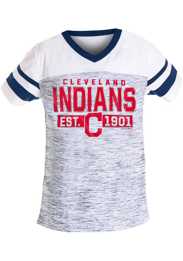 Cleveland Indians Girls Navy Blue Space Dye Short Sleeve Fashion T-Shirt, Navy Blue, 60% Cotton / 40% POLYESTER, Size M, Rally House