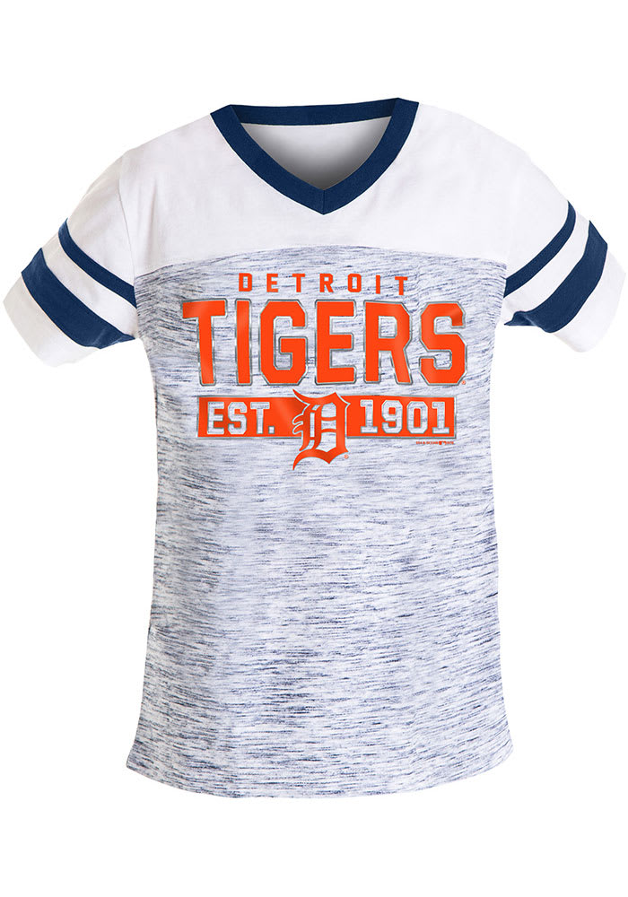 Detroit Tigers Girls Navy Blue Space Dye Short Sleeve Fashion T-Shirt