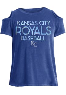 Kansas City Royals Girls Blue Cold Shoulder Short Sleeve Fashion T-Shirt