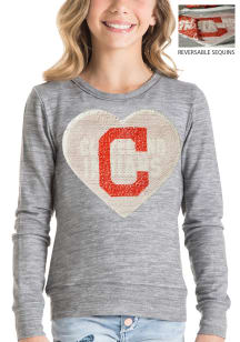 Cleveland Guardians Girls Grey Flip Sequin Heart Long Sleeve Sweatshirt