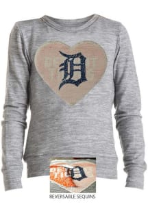 New Era Detroit Tigers Girls Grey Flip Sequin Heart Long Sleeve Sweatshirt