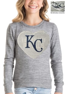 New Era Kansas City Royals Girls Grey Flip Sequin Heart Long Sleeve Sweatshirt