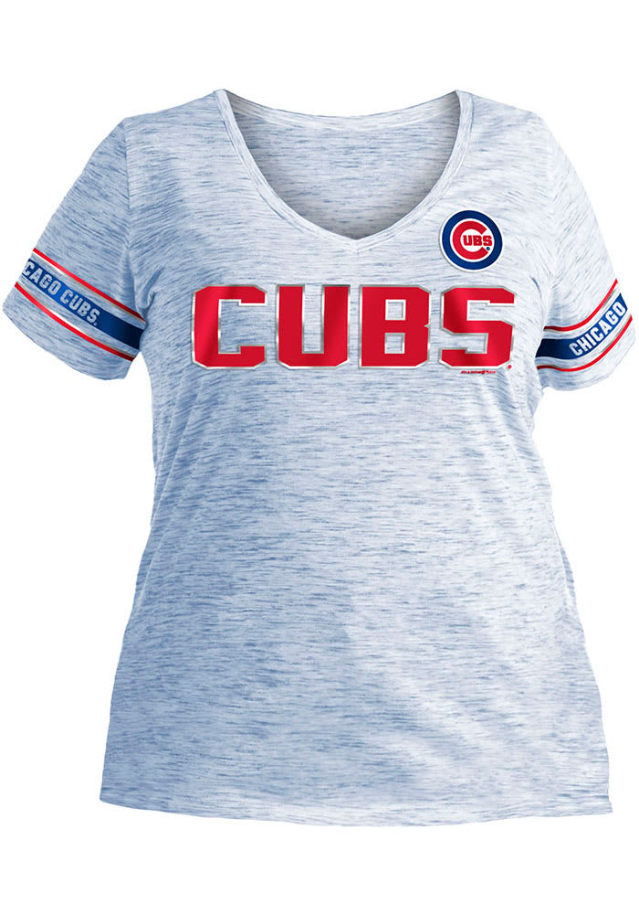 New Era Chicago Cubs Womens Plus Space Dye V T-Shirt - Blue
