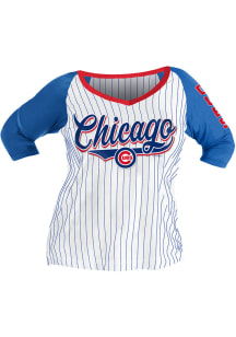New Era Chicago Cubs Womens White Plus Pinstripe Raglan LS Tee