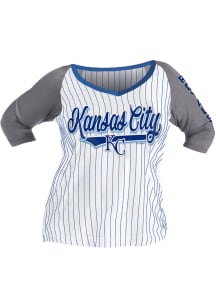 New Era Kansas City Royals Womens White Plus Pinstripe Raglan LS Tee