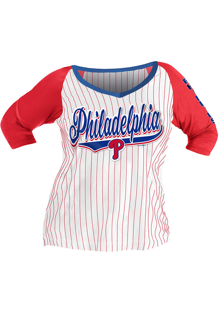 Philadelphia Phillies Womens White Plus Pinstripe Raglan LS Tee