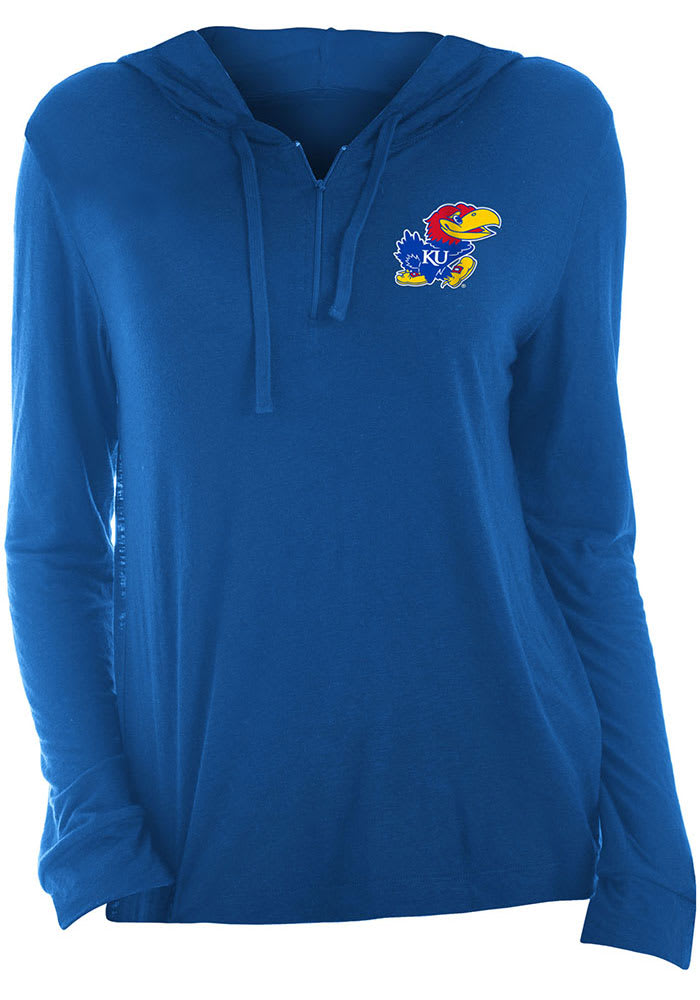 Kansas Jayhawks Womens Blue Slub Half Zip Hooded Sweatshirt