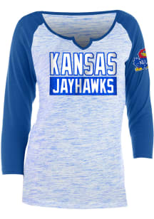 New Era Kansas Jayhawks Womens Blue Novelty Space Dye Raglan LS Tee