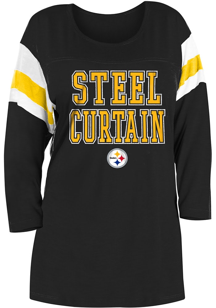 New Era Pittsburgh Steelers Women's Black Lace Up LS Tee, Black, 100% Cotton, Size 1X, Rally House