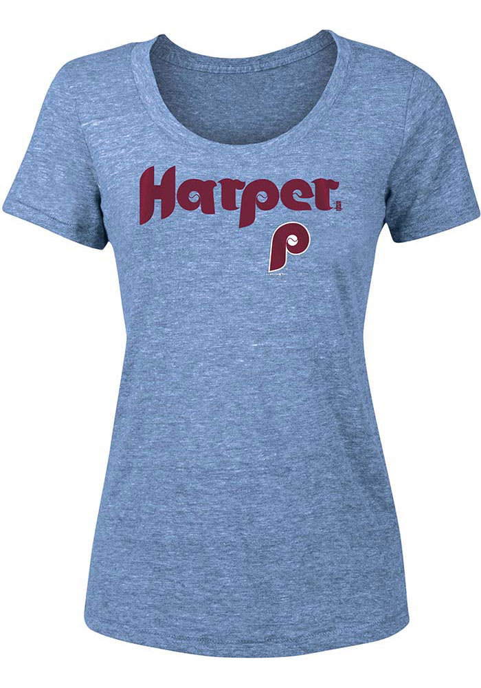 Bryce Harper Philadelphia Phillies Womens Light Blue Cooperstown Triblend Player T-Shirt