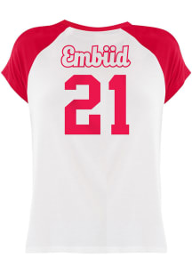 Joel Embiid Philadelphia 76ers Womens White Rayon Raglan Crew Player T-Shirt