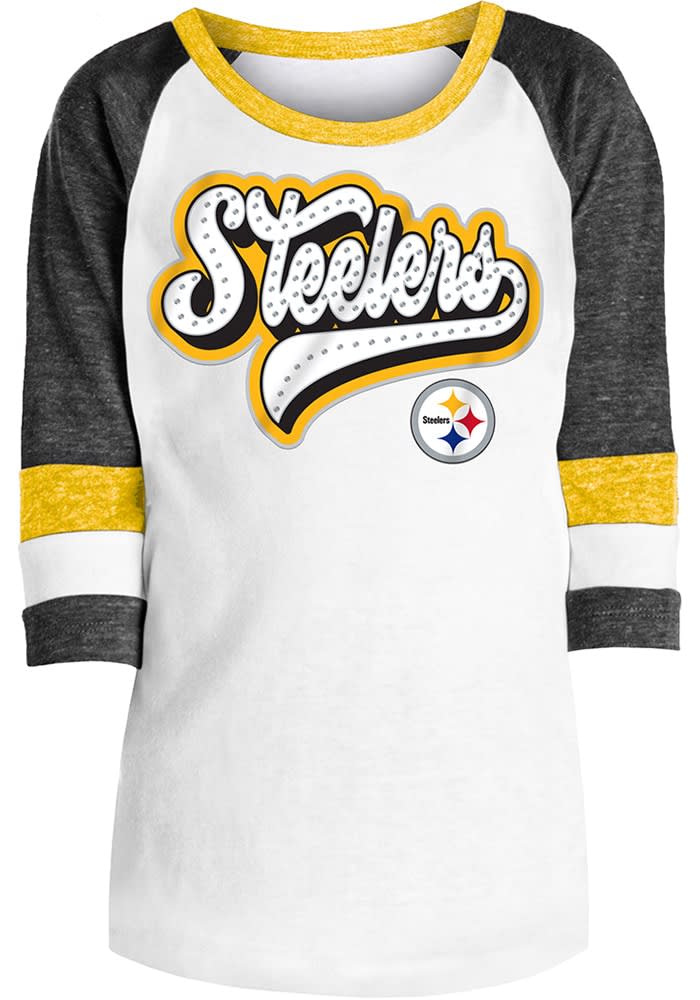 Women's New Era Black Pittsburgh Steelers Raglan Lace-Up T-Shirt