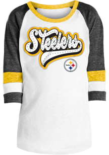 New Era Pittsburgh Steelers Girls White Raglan Stripe Long Sleeve T-shirt