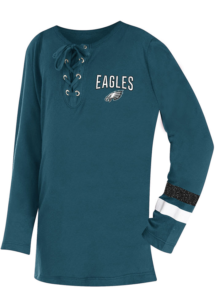 New Era Philadelphia Eagles Girls Lace Up Tee - Midnight Green