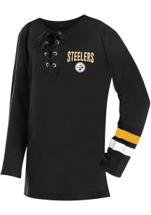 New Era Pittsburgh Steelers Girls Black Lace Up Long Sleeve T-shirt