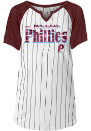 Philadelphia Phillies Girls Maroon Pinstripe Raglan Short Sleeve Fashion T-Shirt