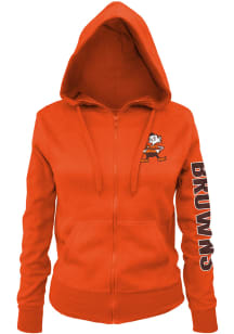 New Era Cleveland Browns Womens Orange Primary Logo Two Hit Brushed Fleece Long Sleeve Full Zip ..