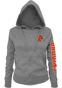 New Era Cleveland Browns Womens Grey Primary Logo Two Hit Brushed Fleece Long Sleeve Full Zip Ja..