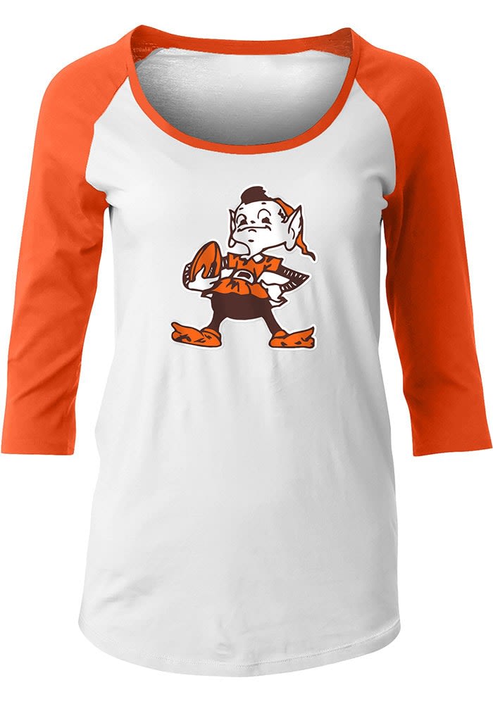 Men's Majestic Threads Cream/Brown Cleveland Browns Brownie The Elf  Gridiron Classics Raglan 3/4-Sleeve T-Shirt