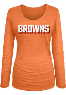 New Era Cleveland Browns Womens Orange Stacked Font LS Tee