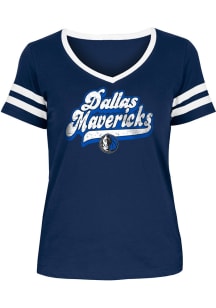 New Era Dallas Mavericks Womens Navy Blue Sleeve Stripe V Short Sleeve T-Shirt