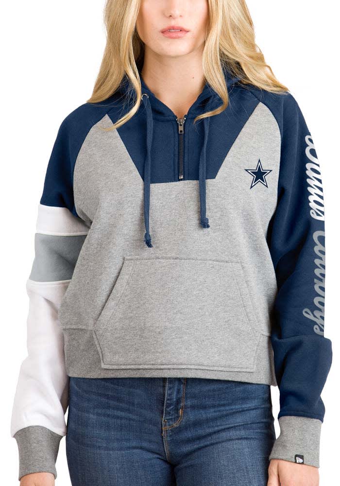 New Era Dallas Cowboys Womens Grey Colorblock 1/4 Zip Pullover